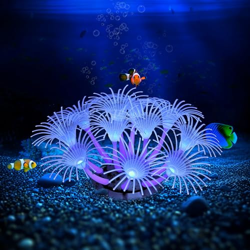 Filhome Soft Silicone Glowing Aquarium Coral, Aquarium Coral Decorations with Sucker, Glowing Artificial Ornament for Fish Tank Decorations Accessories, Sunflower