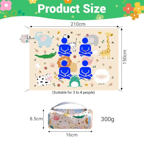 Lvjkes Picknickdecke wasserdicht, 150 x 210 cm Mini picknickdecke, Wasserdicht und schmutzabweisend, Ultraleicht Leicht zu reinigen, Für Camping, Reisen, Picknicks und Strandausflüge (Tiere)