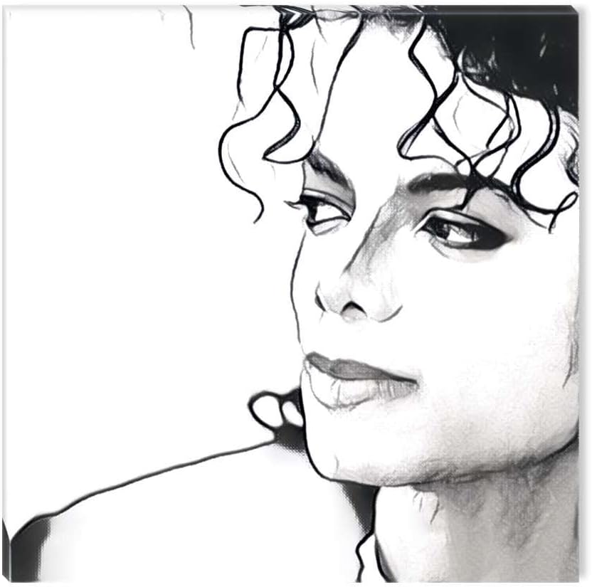 Startonight Canvas Wall Art Black and White Abstract Michael Jackson Celebrity, Artwork Modern Framed Original Art Painting, Unique Luminous Wall Art Minimalism Piece 80 cm x 80 cm Day & Night Effect