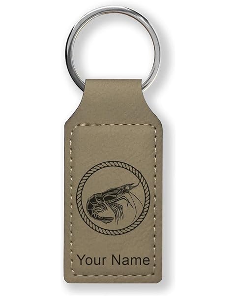 LaserGram Rectangle Keychain, Shrimp, Personalized Engraving Included (Light Brown)