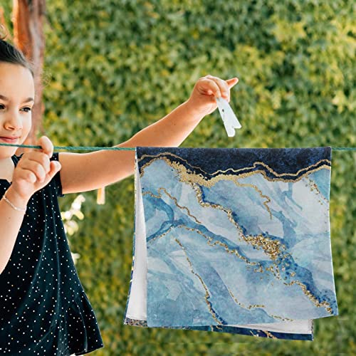Bolaz Bath Towels Set Of 2 Hand Towels For Bathroom Cotton Blue Gold Marble Abstract Modern Decorative 28X14In Absorbent Soft #TOP4