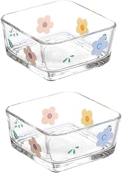 9 OZ Cute Flower Candy Dish Floral Candy Bowl,Small Square Glass Bowl for Snack,Dessert,Fruit,Yogurt,Icecream,Dipping,Side Dish,set of 2