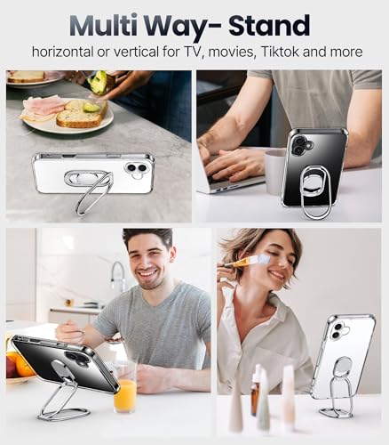 Image of SHIELDS UP for iPhone 16 Plus Back Cover with Stand, Phone Case Clear with Double Ring Holder [Adjustable & Foldable] Shockproof Protective Cover for iPhone 16 Plus 6.7 inch - Clear