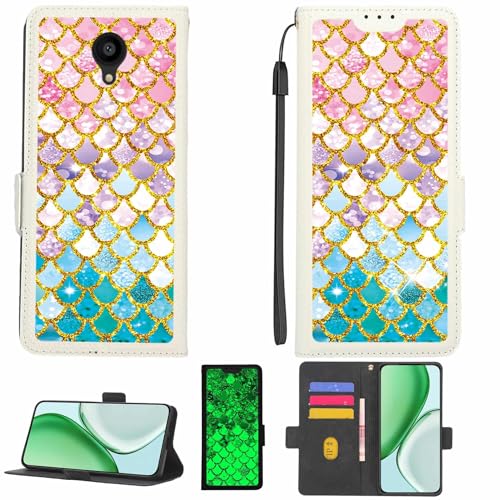 Kinetijy Case Compatible for Cellallure Cool S2 Phone Case Flip Cover [with Tempered Glass Screen Protector][RFID Blocking][Gold Glitter+Luminous] LPT-YL