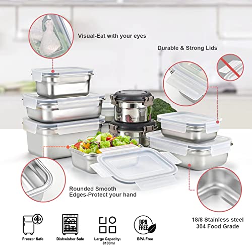 Cykorxicc 24Pc 304 Stainless Steel Food Storage Containers With Lids Leakproof, Meal Prep Container Airtight, Lunch Boxes, Kimchi Containers For Food Storage Nestable | Oven/Dishwsher/Freezer Safe #TOP3