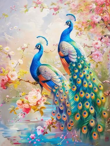 Diamond Painting Paon 100x130cm : kit complet grand format de broderie diamant paysage