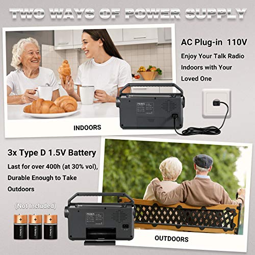 Image of NOAA Weather AM FM Portable Radio with Best Reception,Flashlight, Earphone Jack,Battery Operated Radio by 3X D Cell Batteries or AC Power for ICE Storms Emergency Use,Plug in Wall by PRUNUS J15WB