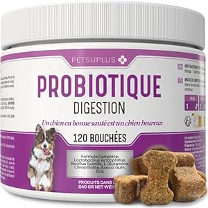 PETSUPLUS Probiotique Chien – Complement Alimentaire Chien pour la Digestion – Probiotiques Santé Flore Intestinale et Système Immunitaire – Anti Diarrhée, Gaz et Vomissements – 120 Comprimés