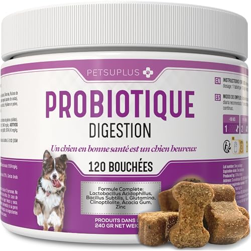 Probiotique Chien – Complement Alimentaire Chien pour la Digestion – Probiotiques Santé Flore Intestinale et Système Immunitaire – Anti Diarrhée, Gaz et Vomissements – 120 Comprimés