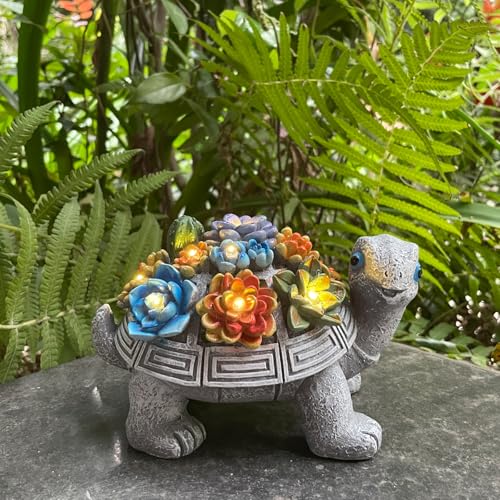 WNXURT Solar Garden Outdoor Turtle Figurines with LED Lights Lawn Decor Tortoise Statue for Outside Yard Patio Front Porch Balcony Home Ornament Housewarming