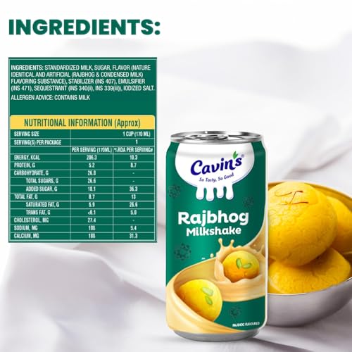 Image of Cavin's Rajbhog Milkshake | Royal Rajbhog Flavoured Ready to Drink Milkshake | Smooth, Creamy & Delicious Beverage | 170ml