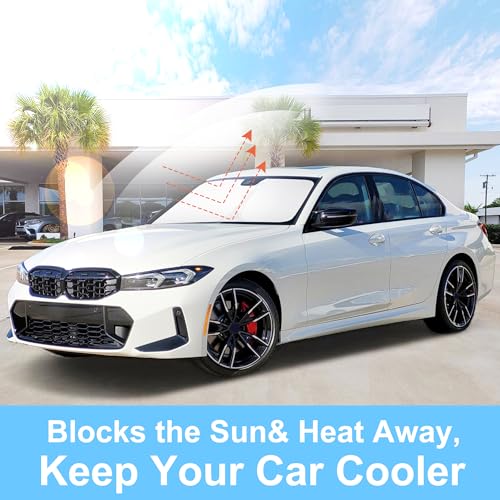 Image of Windshield Sun Shade Custom Fit for 2013 2014 2015 2016 2017 2018 BMW 3 Series /F30 /F31 /F80 /M3 Accessories Foldable Sunshade Sun Blocker Protect Car from Sun Rays & Heat Damage Keep Car Cooler