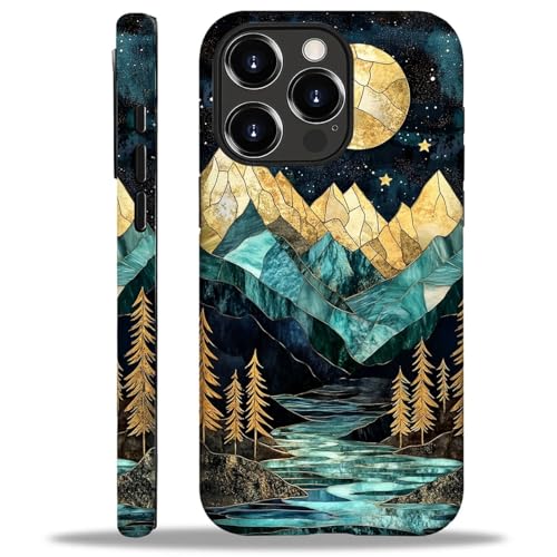 Coque iPhone 16 Pro CARLOCA intégrale verte et dorée motif ciel lune