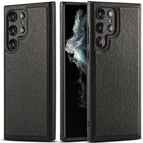 Coque en Cuir Samsung Galaxy S22 Ultra 5G Coque Arrière Luxe Noir