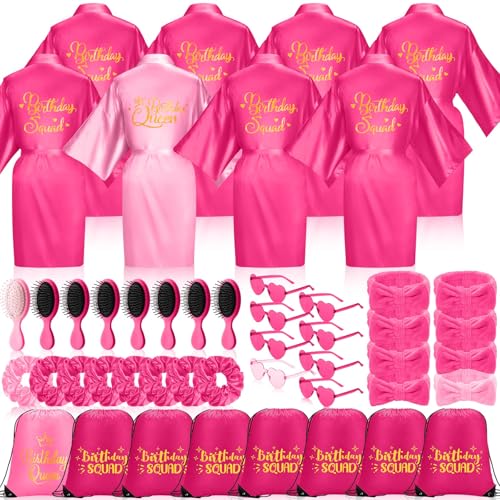 Image of Coume 48 Pcs Women Birthday Robe Birthday Queen Squad Robe Sunglasses Scrunchie Headbands Comb Bag for Spa Party