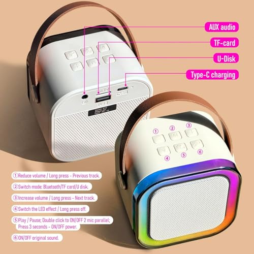 Image of Mini Karaoke Machine for Kids with 2 Wireless Microphones and Lights, Bluetooth Connect Phone to Sing, 4-12+ Year Old Girl Boy Birthday Gifts | 2 Wireless Microphones, Lights, Bluetooth Connect Phone to Sing, 4-12+ Year Old Girl Boy Birthday Gifts