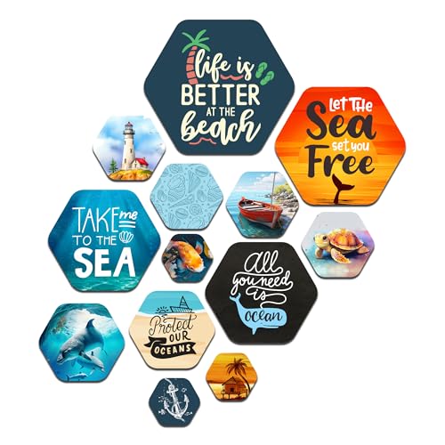 Ranovaa Ocean Wooden Wall Hanging | Decorative Artwork | Beach Coastal Accent | Living Room Decoration | Nautical Marine Home Decor | Tropical Sea Inspired Sticker Artwork Panel (WPS_213)