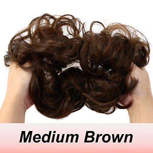 JJstar Messy Hair Bun Curly Wavy Hair Scrunchies Accessories Pieces for Women Girls Synthetic Chignons (Medium Brown) - Image 2