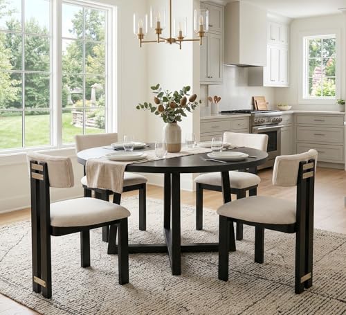 BESTANO Linen Wooden Dining Chairs Set of 4, Modern Farmhouse Dining Room Kitchen Chairs with Curved...