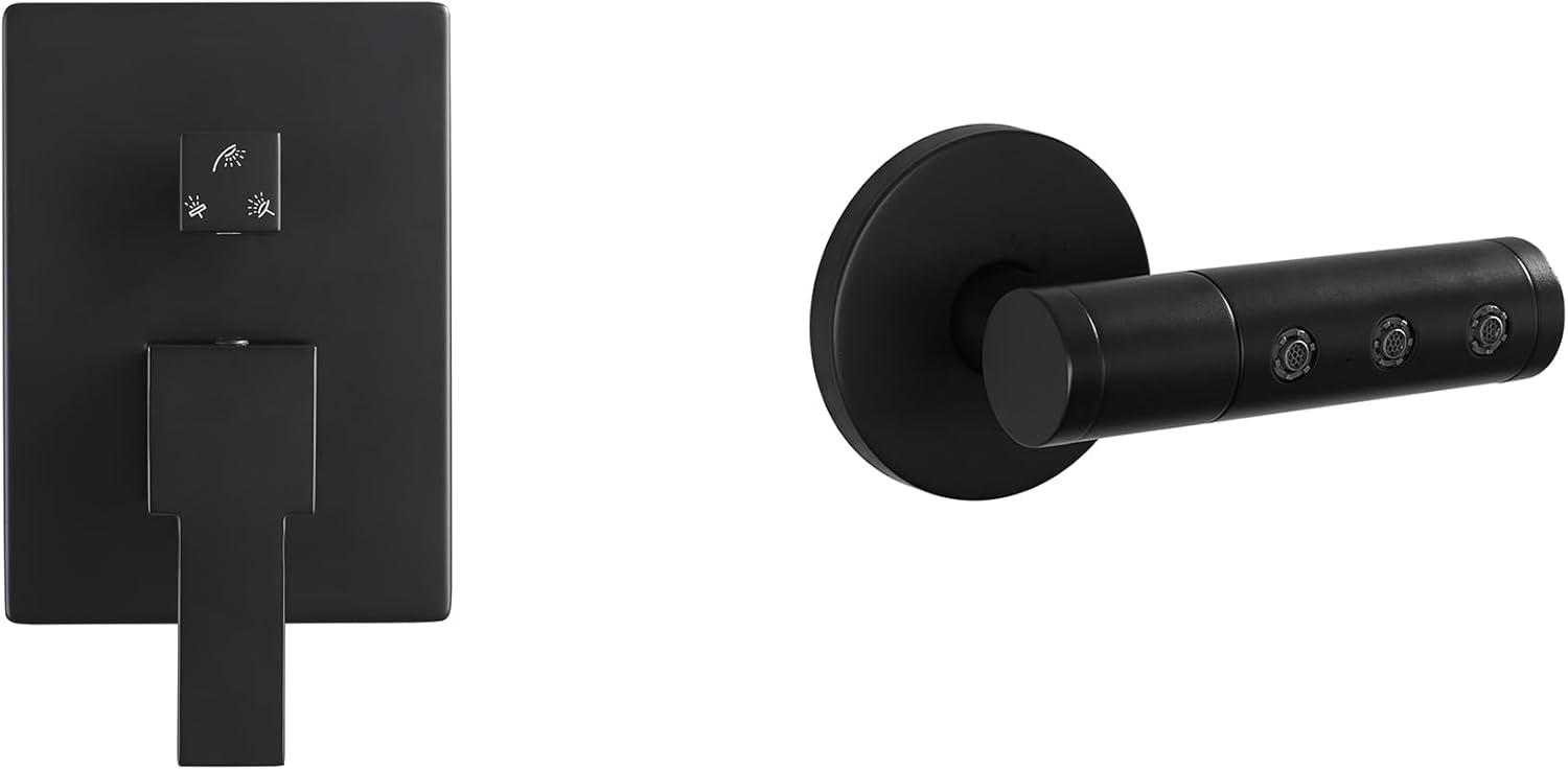 SKOWLL 3 Nozzles 180 Degree Rotatable Wall Mounted Shower Body Sprayer Massage & Matte Black 3 Function Shower Handle Control Valve