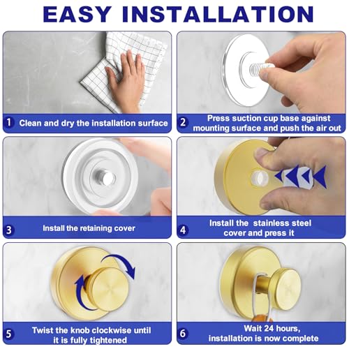 Image of Bntuk Suction Cup Hooks for Shower, Towel Hooks for Bathroom Window Glass, Bath Robe Looafh Hook for Hanging - 2 Pack, Gold