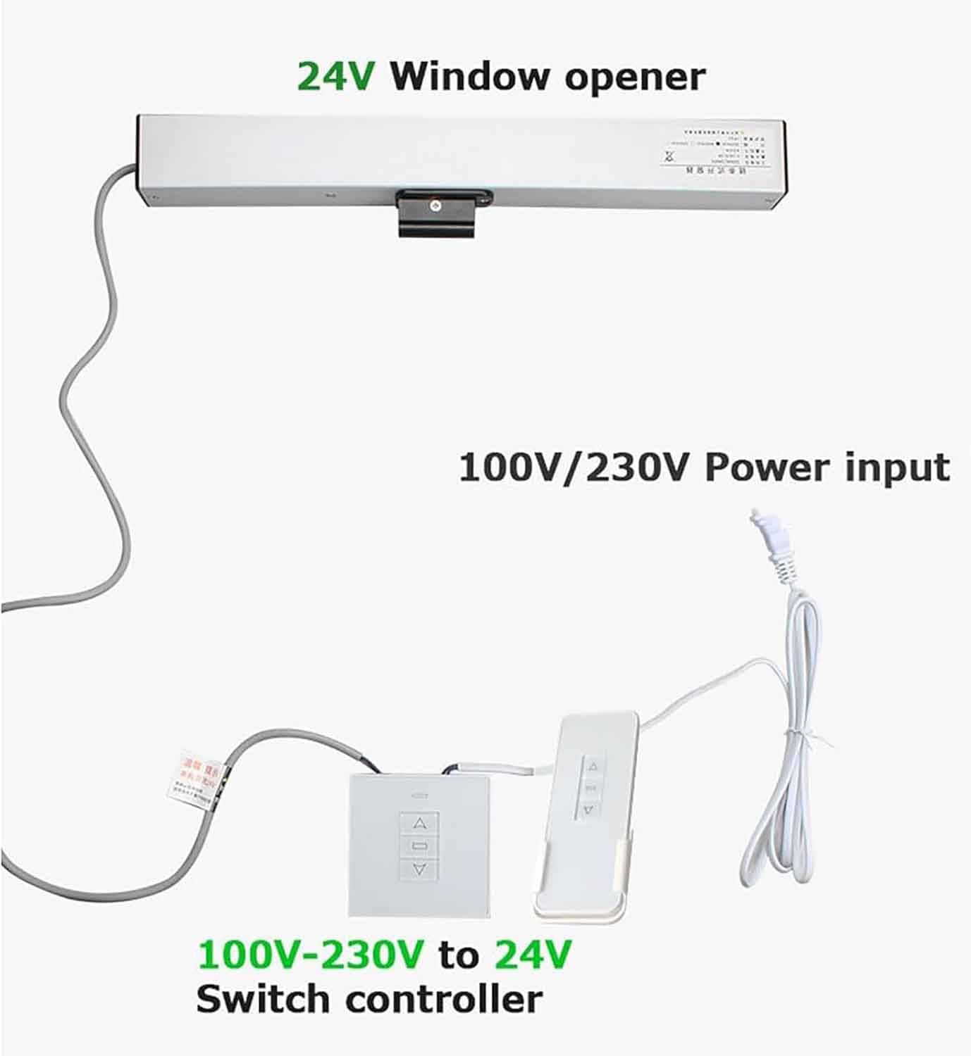 Attuatore elettrico da 24 V per ventilazione del tetto della serra, trasmissione a catena da 300 mm, con telecomando e interruttore a parete, aprifinestra automatico per ventilazione lucernario