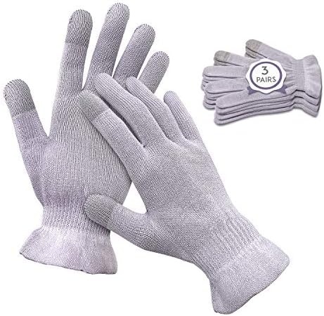 MIG4U Moisturizing Beauty Gloves Touchscreen Overnight Sleeping Glove for Women Dry Hands, Nighttime Lotion, Eczema, SPA, Cosmetic Treatment, Grey Purple 3 Pairs Size s/m
