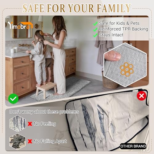 Yimobra Luxury Bathroom Rugs, Fluffy Bath Mats, Non Slip, Water Absorbent Microfiber, Machine Washable, Plush Runner Shower Rugs, Thick Matts for Bathroom Floor&Tub, 60" X 24", Light Gray and White by Yimobra - Image 4