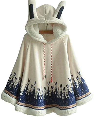 Asher Fashion Asherfashion Womens Hooded Pullover Sweater Hoodie Cute Shawl Cape (One Size, Cream) #TOP26