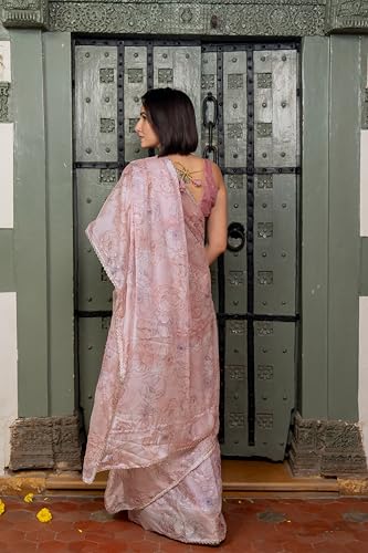 Image of MIRCHI FASHION Women Saree Chiffon Floral Printed | Breathable Festive Occasion Sari for Social Visits with Matching Blouse Piece