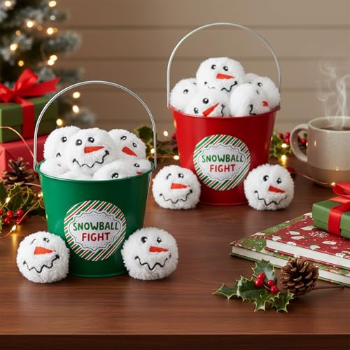 FillTouch metal snowball buckets with plush snowballs
