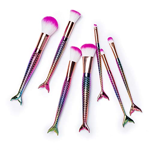Pincel Pinceis De Maquiagem Kit com 7 Pinceis Sereia Calda De Peixe Rosa