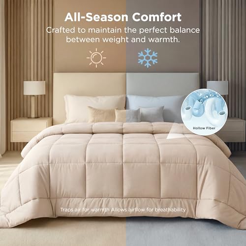 Image of Bedsure Comforter Duvet Insert - Quilted Comforters Oversized King Size, All Season Duvet, GentleSoft Down Alternative Bedding, with 8 Tabs, Gifts for Women /Men, Beige, Oversized King 116 x 98 Inches