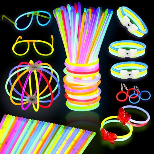 KOAWSFEID 214-Piece Glow in the Dark Mega Bundle - Build Custom Glasses Bracelets with Connectors - Ultimate Fluorescent Party Kit for Halloween Christmas Raves Birthdays