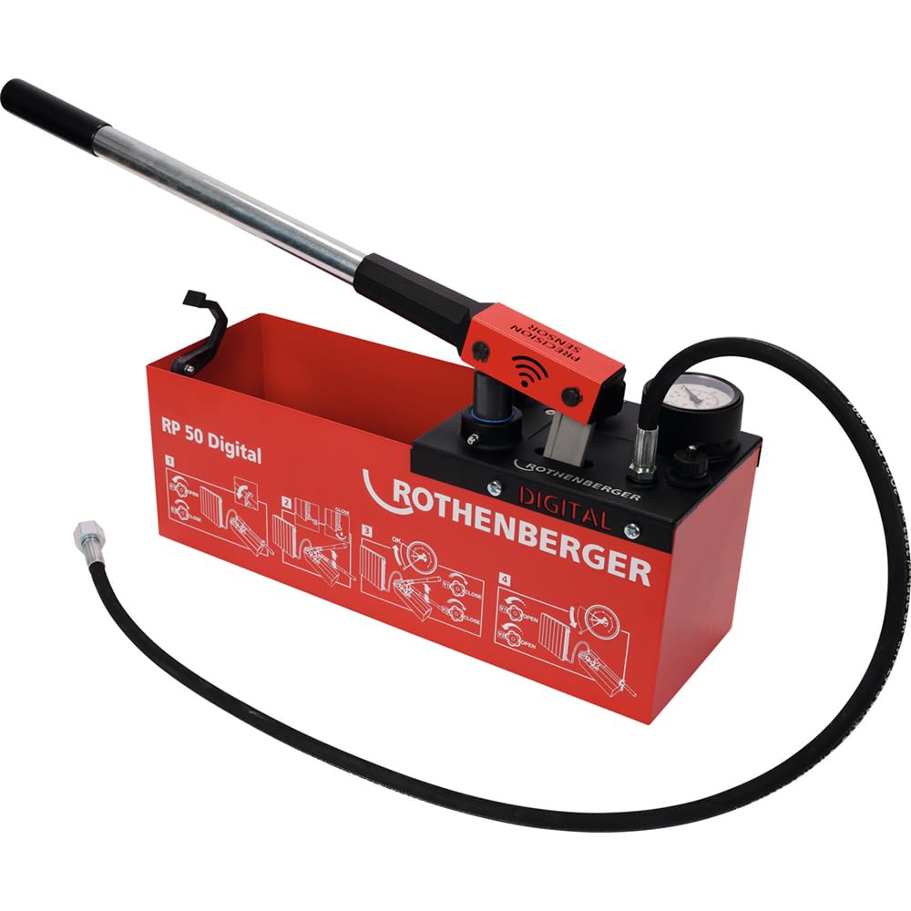 ROTHENBERGER RP 50 Bomba de prueba de presión de agua digital, 0 ° – 50 °C, rango de prueba de 0 – 30 bar, 1000004000 | Bomba para presión de agua, tecnología de prueba, pruebas de presión