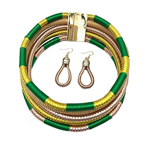 Fstrend Boho Tribal Layered Choker African Necklace Earrings Set