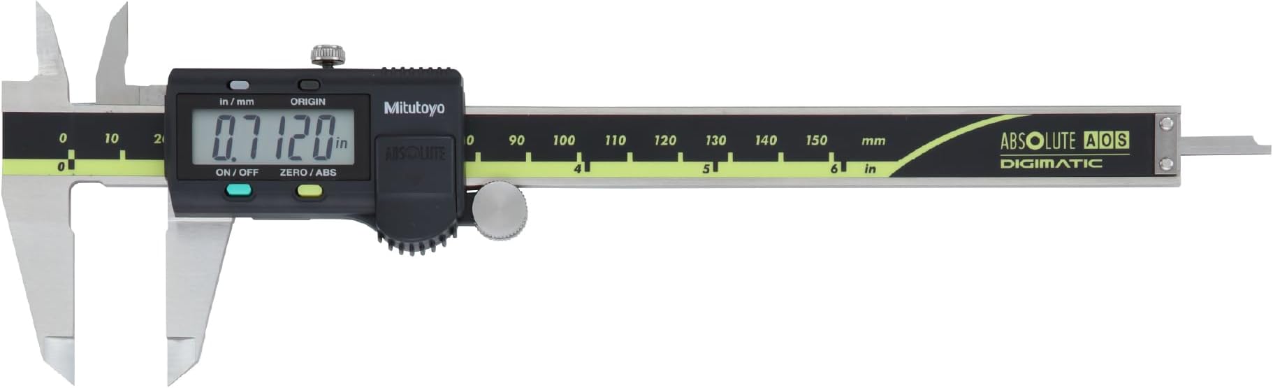 MIT500-196-30 Absolute AOS Digimatic Caliper, 0mm-150mm/0"-6" Range | .0005 in / 0,01 mm, thumb roller, no data output