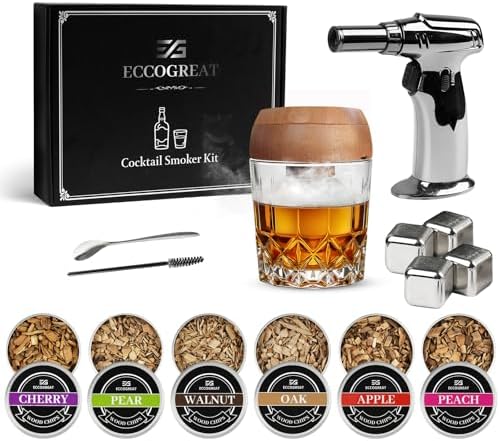Whiskey Smoker Kit with Torch & 6 Flavors Wood Chips - Premium Bourbon Cocktail Smoker Set,Old Fashioned Drink Smoker Kit, Christmas Gifts for Men, Dad, Husband (Butane Not Included)