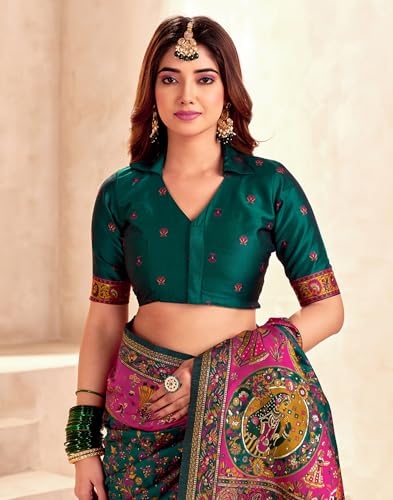 Image of SIRIL Women's Silk Kashmiri Minakari Jacquard Saree With Unstitched Blouse Piece