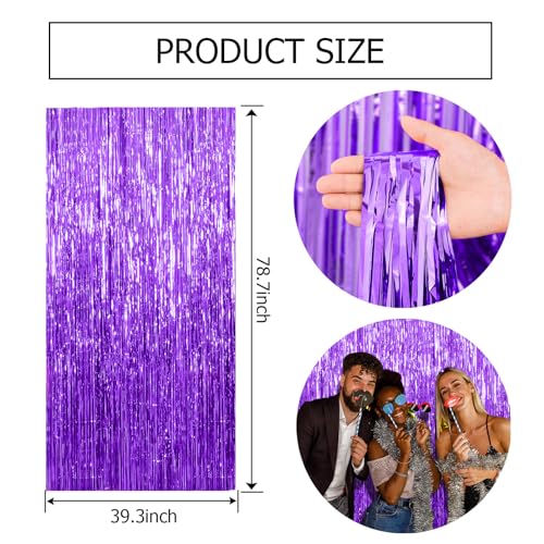 Image of 10 Pack Purple Backdrop Tinsel Streamers Foil Fringe Backdrop Halloween Party Decorations Purple Backdrop Curtain Birthday Graduation Bachelorette Christmas New Year Party Decorations