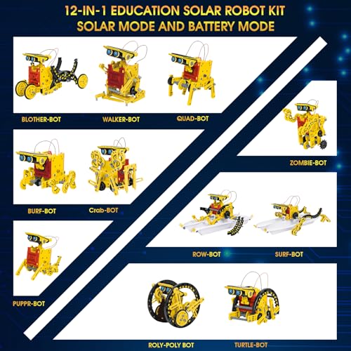 solar robot kit for kids age 8-12 stem building toys12-in-1 build your own robot with solar panel amp battery power science engineering christmas birthday idea gifts for boy age 8 9 10 11 12