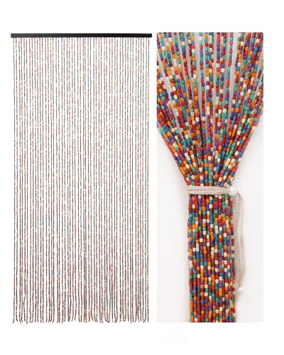 Ezcasch 52 Strands Colorful Beaded Curtain Bamboo Curtain for Doorways