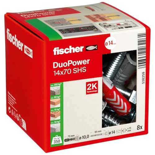 Chevilles universelles Fischer Duopower Ø14x70 mm et tirefonds pour fixations murales