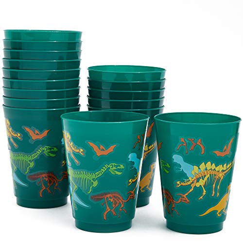 Blue Panda Plastic Party Cups 16 Pack - Dinosaur Reusable Tumblers - 16