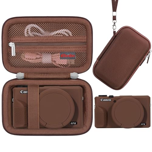 Elonbo Camera Case for Canon PowerShot G7X Mark III Digital Camera Hard Carrying Case + Soft Silicone Protective Cover with Removable Lens Cover Coffee Color (Case Only)