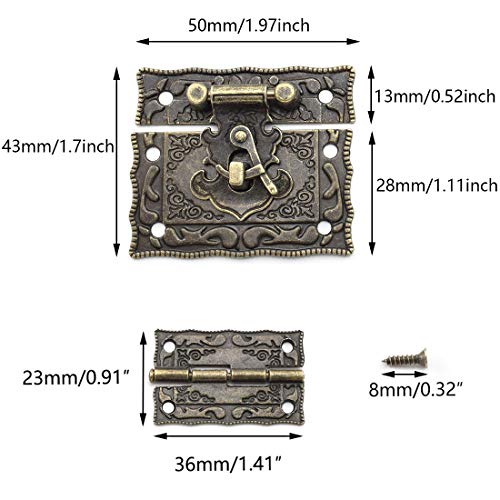 Sdtc Tech Antique Bronze Rectangle Right Hook Hasp Latch And Engraved Hinge Kit For Decorating Vintage Style Furniture Jewelry Box Cabinet Suitcase (2X Hasps + 4X Hinges) #TOP1
