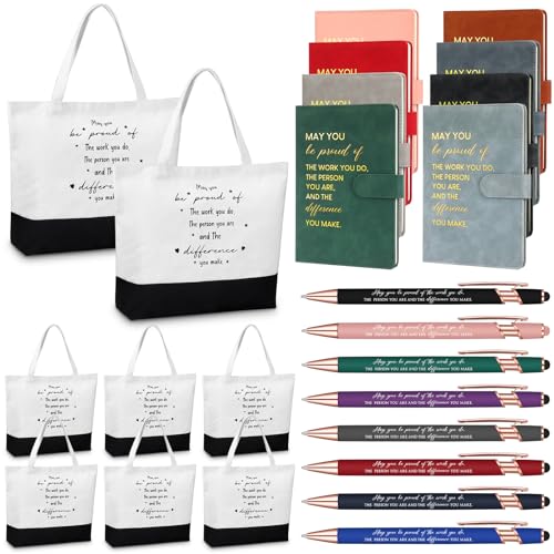 Image of Paterr Thank You Appreciation Gifts Leather Notebooks Canvas Tote Bags Ballpoint Pens for Employee(Rich Colors, 8 Sets)