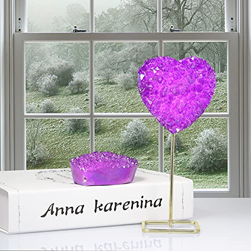 Nupuyai Love Heart Crystal Cluster Stone with Stainless Stand - Image 3