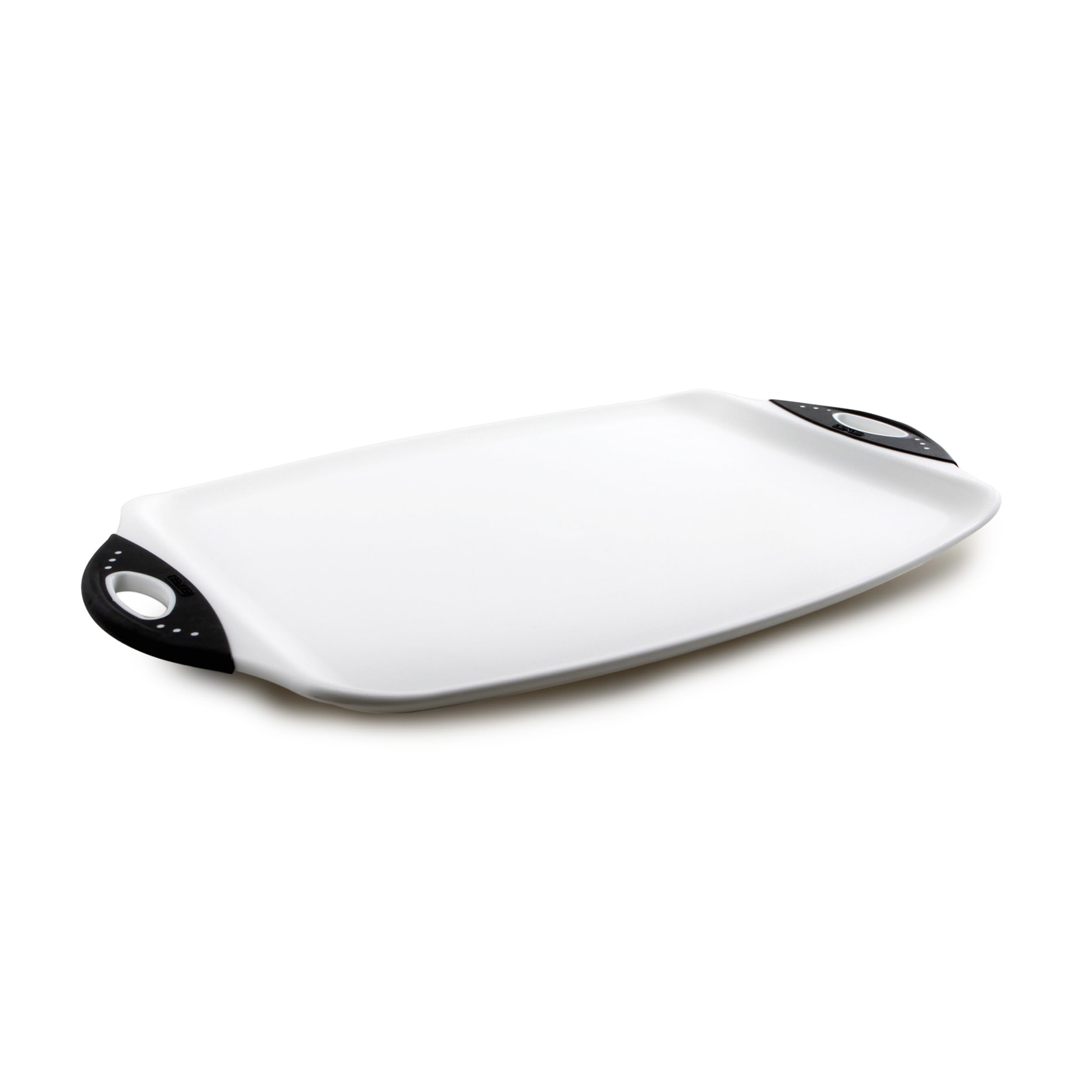 Dexas - Tabla de cortar y servir 12.5 by 20 inches Color blanco con mango negro.