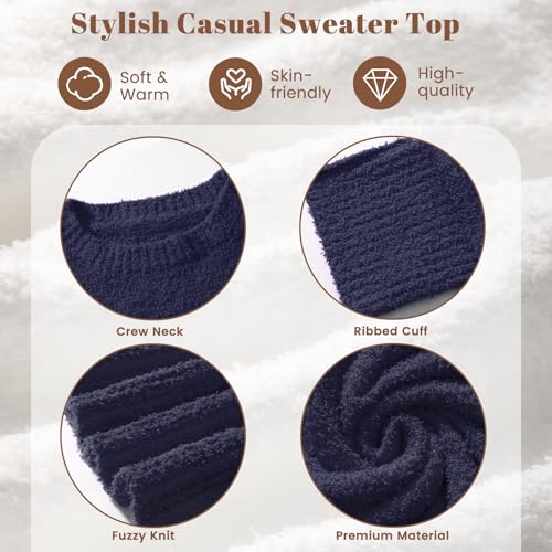 Image of Women's Oversized Crewneck Sweaters, Long Sleeve Fuzzy Knit Casual Chunky Warm Fall Pullover Sweaters Top Trendy Outfits